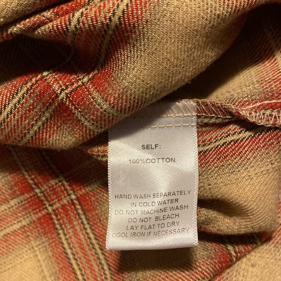 Butter Melon Plaid Button Down Red & Tan Shirt - Picture 5 of 5